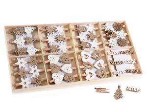 Ingrosso mollette natale decori legno glitter