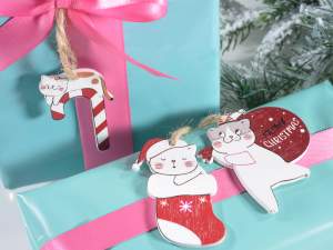 Decoraciones navideñas gato madera colgar