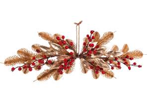 wholesale gold christmas wreath with red berries