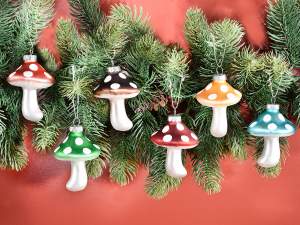 inrgosso decoro albero natale funghi colorati
