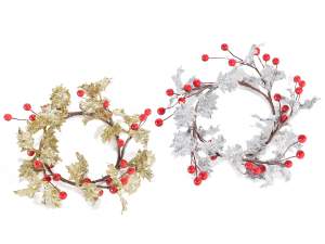 Wholesale gold glitter holly wreath