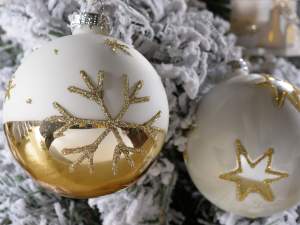 Glass Christmas balls wholesaler with gold glitter