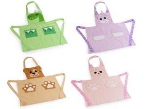 Grembiule per bambini animaletto in cotone con 2 tasche