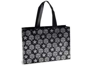 Borsa in tessuto non tessuto con decori simil argento lucido