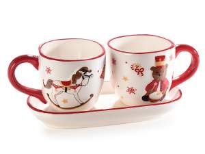 Set 2 tazzine da caffè in ceramica e piattino 