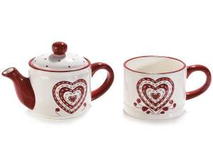 Grossista teiera tazza ceramica decori cuore