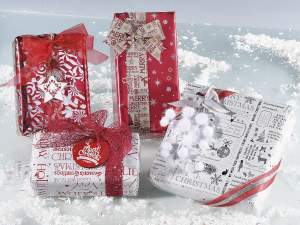 10 FEUILLES Noël Noël personnage/Rouge papier tissu 50 x 50 cm emballage cadeau