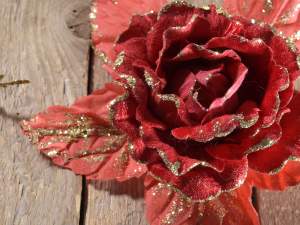 Grossiste fleurs de Noël en tissu pailleté