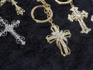 Grossiste porte clefs croix or argent