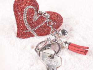 Grossiste porte-clés coeur strass rose charme