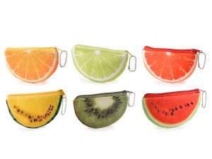 Astuccio portamonete in morbida stoffa a frutta con zip