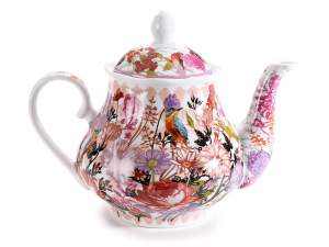 Teekanne aus Porzellan mit Blumendekor 