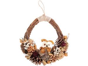 wholesale autumn wreath pine cones owl