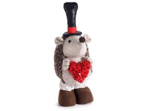 Fabric hedgehog with long hat and sequin heart