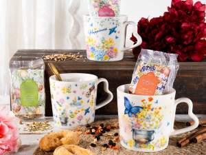 ingrosso tazza manico cuore fiori tisana regalo