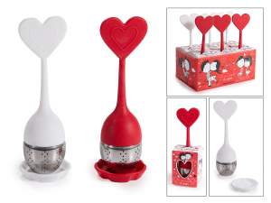 Infusor forma corazón acero inoxidable y silicona, platillo