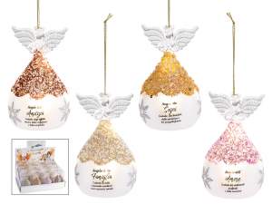 Angelo in vetro decorato con luce LED e scritta