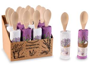 Asciugapiatti lavanda in cotone ricamato con cucchiaio legno