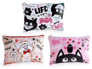 Pochette in similpelle con zip e stampa 