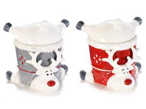 Barattolo a renna con maglioncino in ceramica colorata