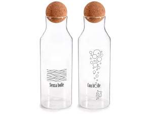 Bottiglia in vetro con tappo a sfera in sughero e scritte