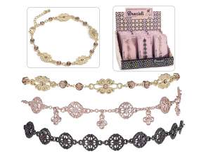 Bracciale in metallo con strass e card