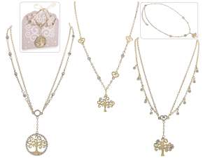 Collana in metallo decoro albero della vita, card e fiocco