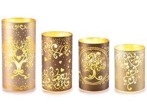 Set 4 lampade in vetro con Albero della Vita e luci LED