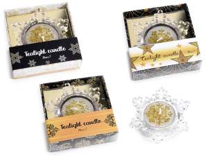 Porta tealight in vetro fiocco di neve in scatola regalo