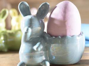 Ingrosso porta uovo coniglio ceramica iridescente