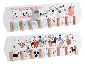 Decorazione legno Happy Dogs con 8 mollette da appendere