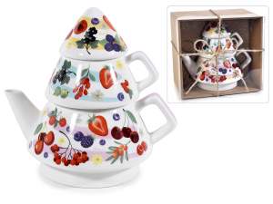 Set teiera / tazza porcellana decorata con frutti di bosco