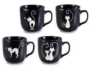 Tazza mug porcellana effetto opaco c/decoro gatto e orecchie