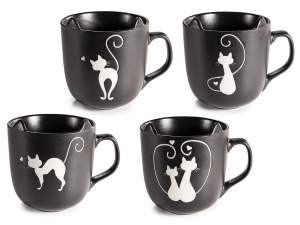 Tazze in porcellana opaca 400 ml decoro gatto e orecchie