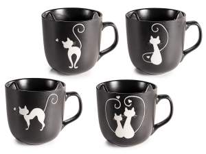 Tazza mug porcellana effetto opaco c/decoro gatto e orecchie