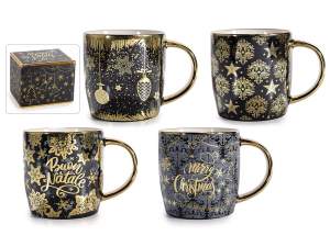 Tazza porcellana Black Chic c/decori dorati in scat. regalo