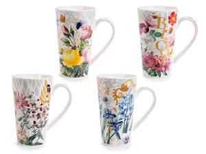 Tazza porcellana 500ml stampa floreale con decori dorati