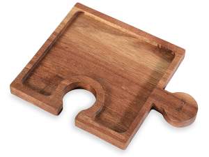 Vassoio alimentare in legno d'acacia c/portacalice a puzzle