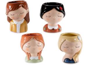 Jarrón decorativo de cerámica con cara de niña