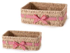 Cesta de papel rectangular con lazo al por mayor