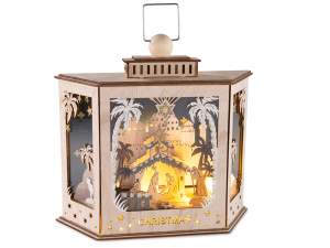 ingrosso lanterna presepe legno luci