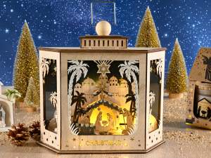 ingrosso lanterna presepe legno luci