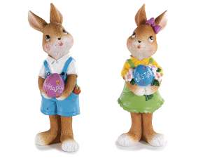 gros couple de lapins en résine colorée de Pâques