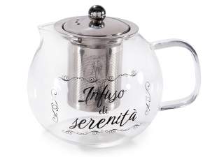 wholesale glass teapot written infusion erenity