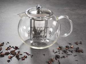wholesale glass teapot written infusion erenity