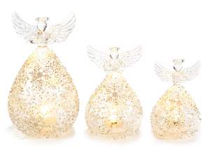 Grossistes anges verre décoré lumières LED