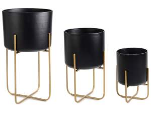 Grossiste vases métal noir pieds dorés