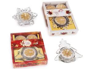 Portavelas vidrio con forma para 3 tealight en caja regalo
