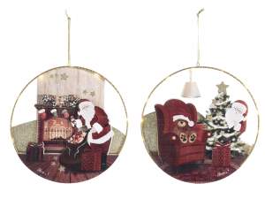 Adorno navideño de metal y madera para colgar con luces LED