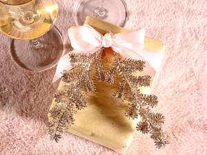 Grossista mazzolino natale glitter champagne